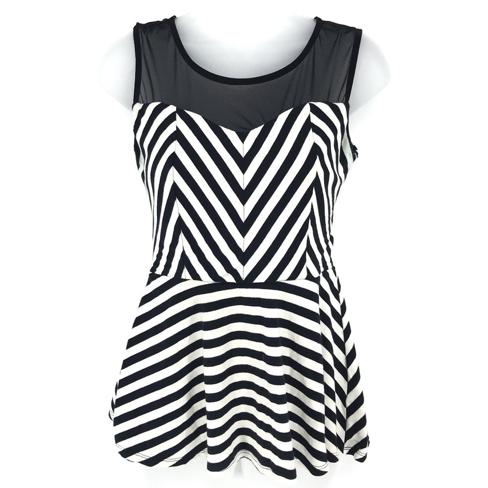 Monteau Stripped‎ Peplum Top w/ Mesh Top and Back